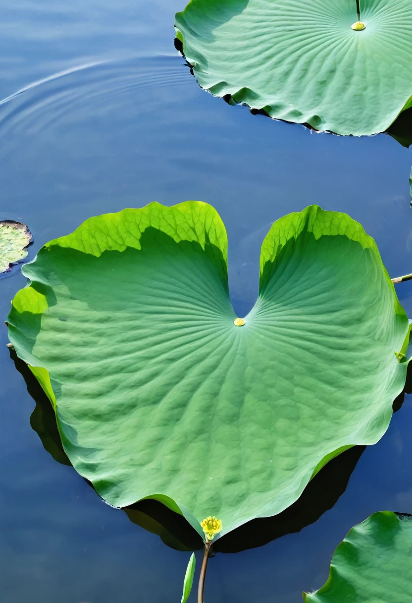 A lotus leaf,Clean picture,There is only one green lotus leaf on the river,The lotus leaf is like a dancing girl