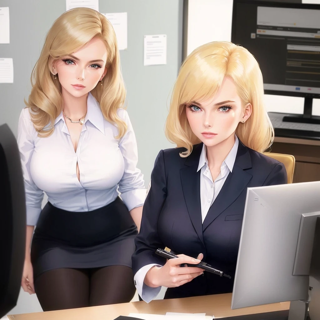  blond woman sitting at desk talking on telephone with computer monitor, 1 9 8 0 s business fashion, business woman, 1 9 8 0 s woman, woman in business suit, young business woman, denis velleneuve, female in office dress, sat at her desk, female lawyer, wearing a strict business suit, serious business, working hard, portrait of kim wexler