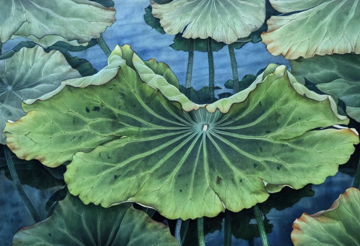 A lotus leaf,Clean picture,There is only one green lotus leaf on the river,The lotus leaf is like a dancing girl