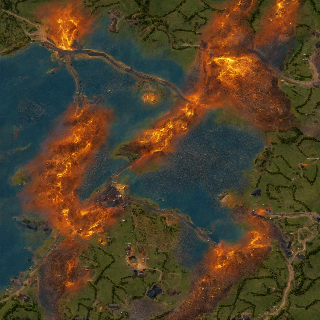 details, exquisite, small world map(details)​, Fantasy, land of fire,Fire, Burn the fire, โลกFantasy, sea, Giant volcano, 