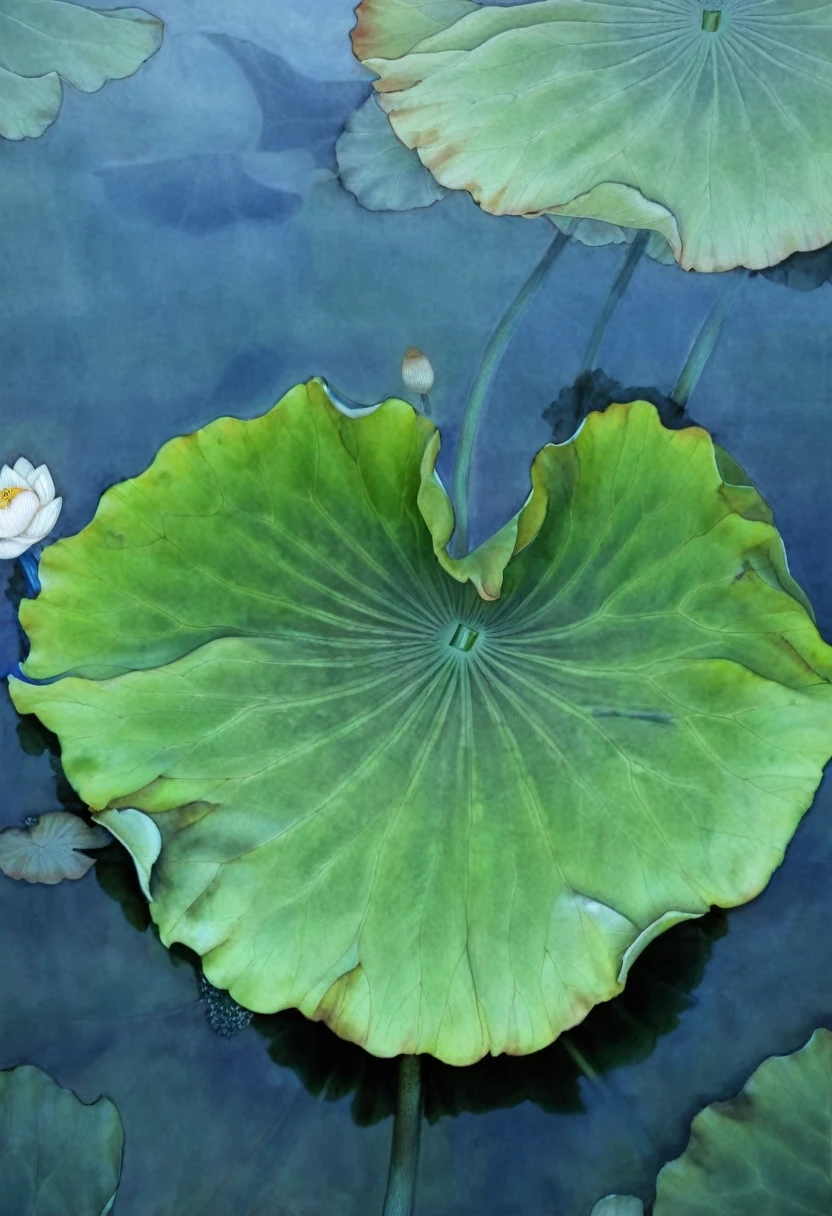 A lotus leaf,Clean picture,There is only one green lotus leaf on the river,The lotus leaf is like a dancing girl