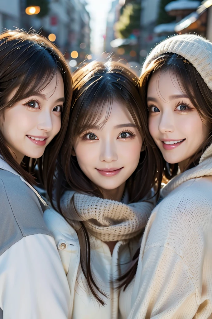 3Beautiful women,3 girls,winter