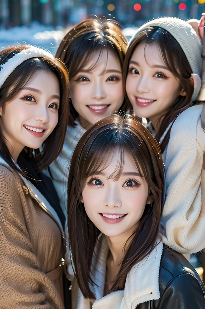 3Beautiful women,3 girls,winter