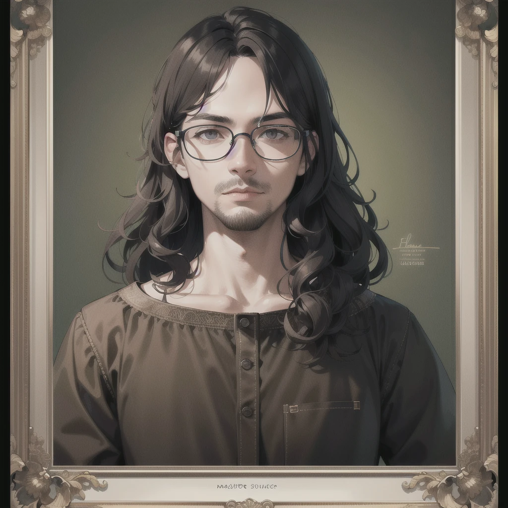 (Masterpiece, Best Quality, Highres:1.4), Detailed, Intricate Details, 4K,
color splashes, line art, art, fibonacci, 1 man with stubble, black slightly curly hair, and black square plastic-framed glasses