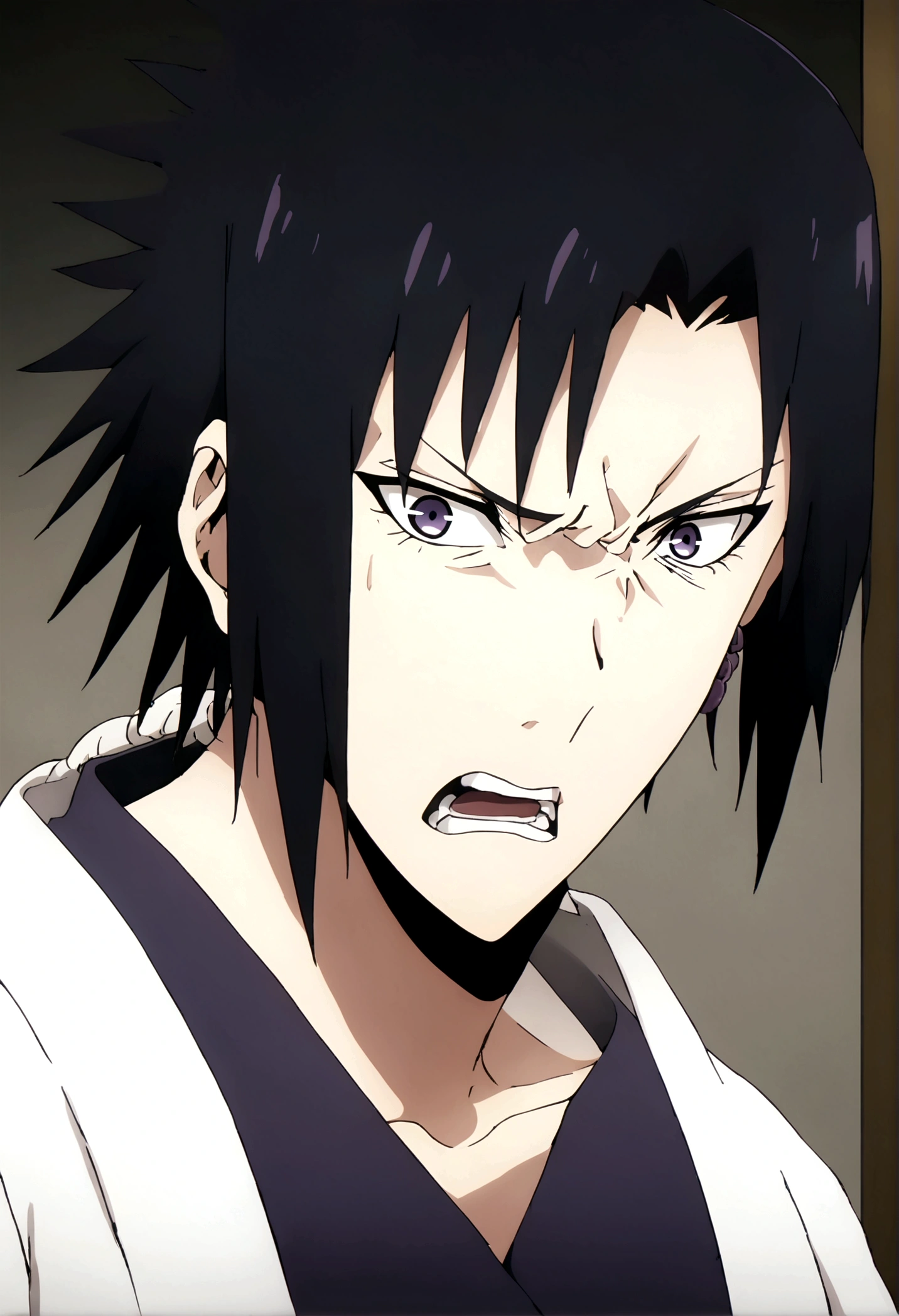 sasuke uchiha, with dagger, upper body, sharingan, angry