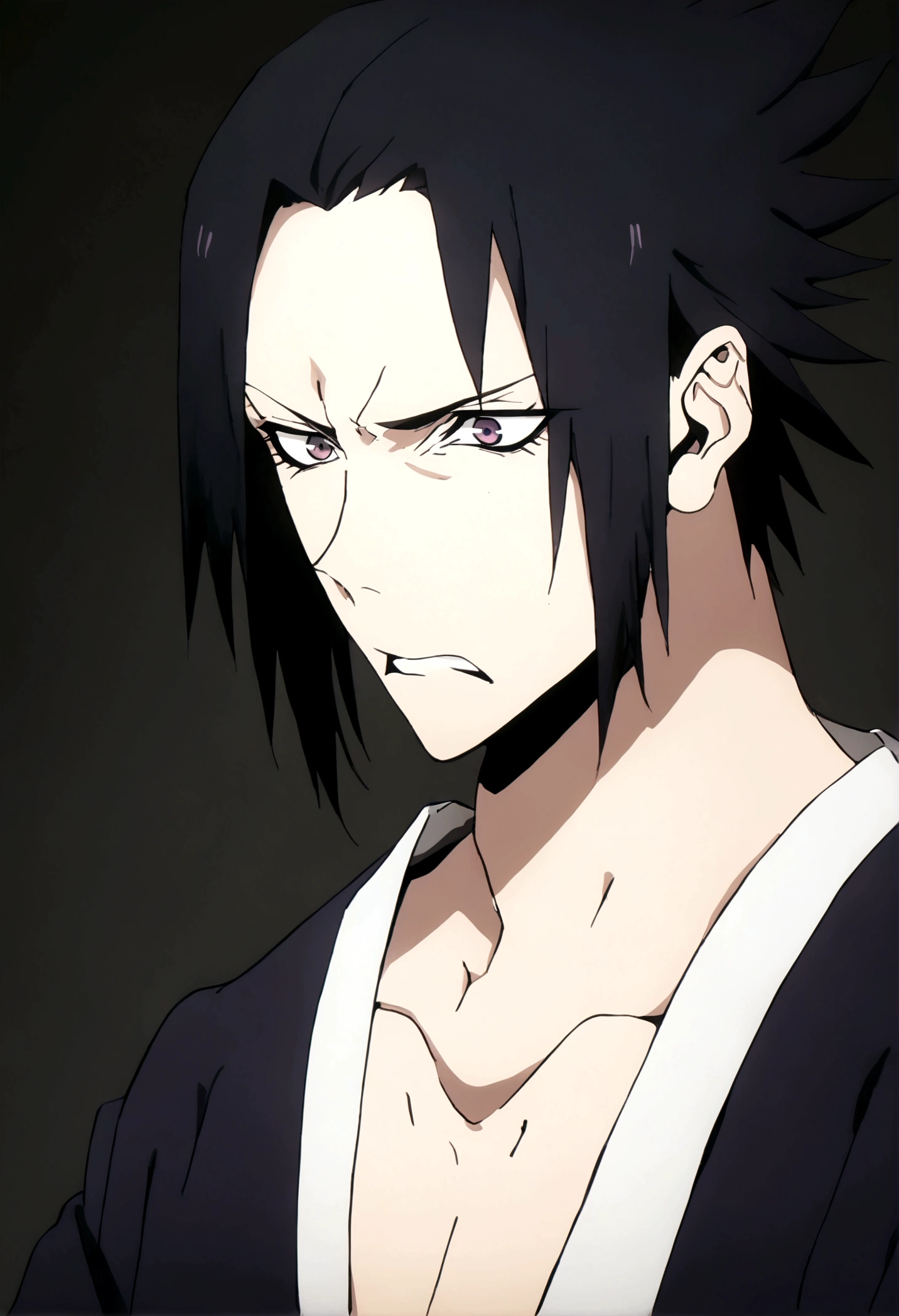 sasuke uchiha, with dagger, upper body, sharingan, angry