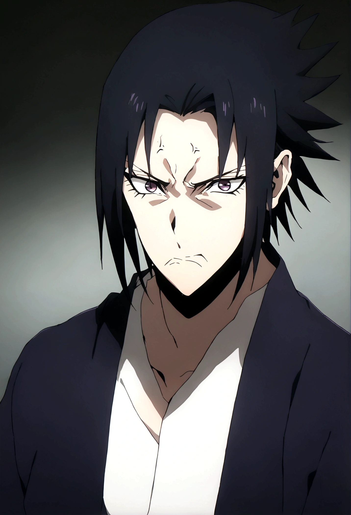 sasuke uchiha, with dagger, upper body, sharingan, angry