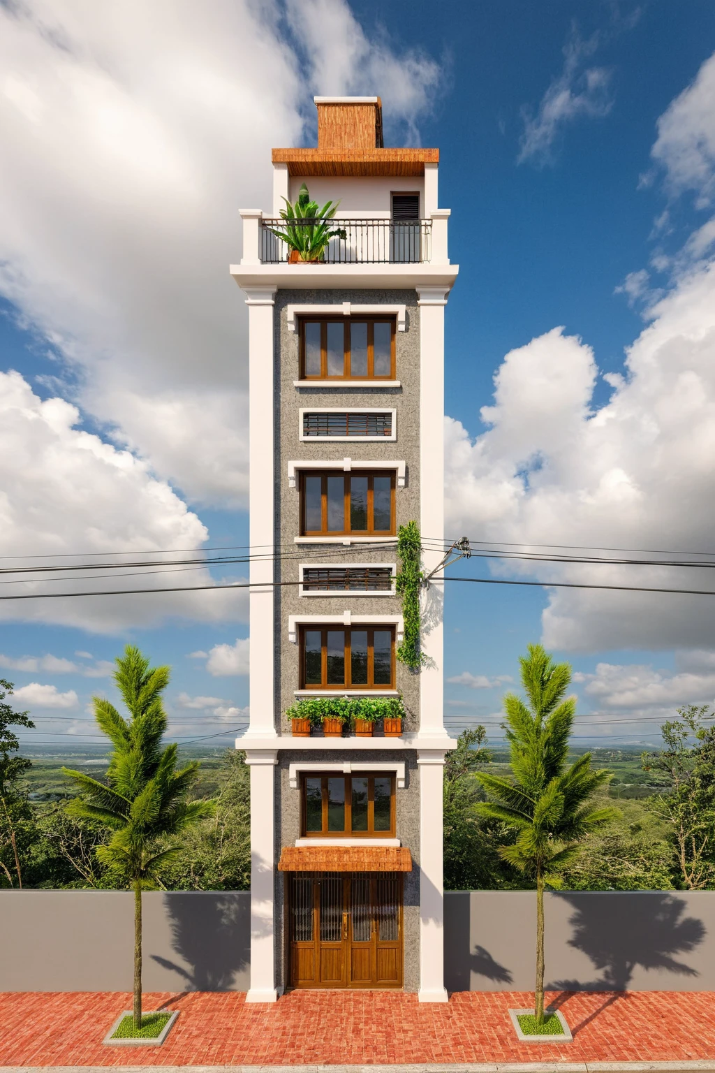 Raw photo,Masterpiece, high quality, best quality, authentic, super detail,
exterior, outdoors, house style indochine on the street ,aiaigroup
road,pavement, grass, trees, sky, cloud, (day:1.1), vivid colour,