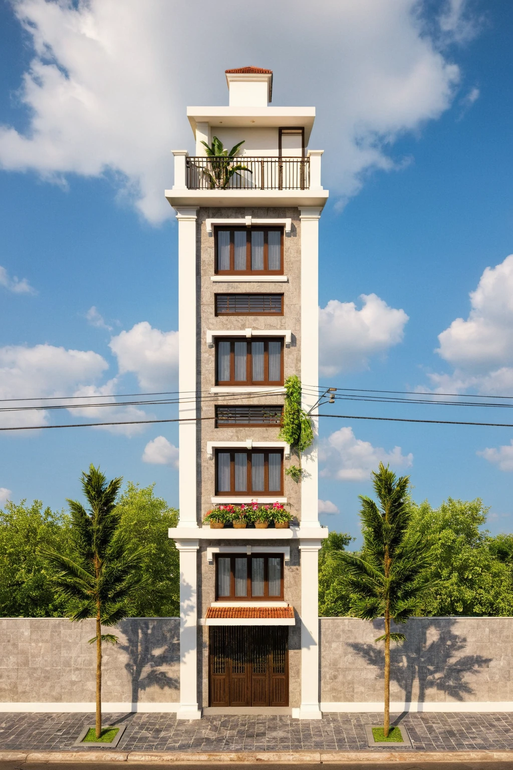 Raw photo,Masterpiece, high quality, best quality, authentic, super detail,
exterior, outdoors, house style indochine on the street ,aiaigroup
road,pavement, grass, trees, sky, cloud, (day:1.1), vivid colour,