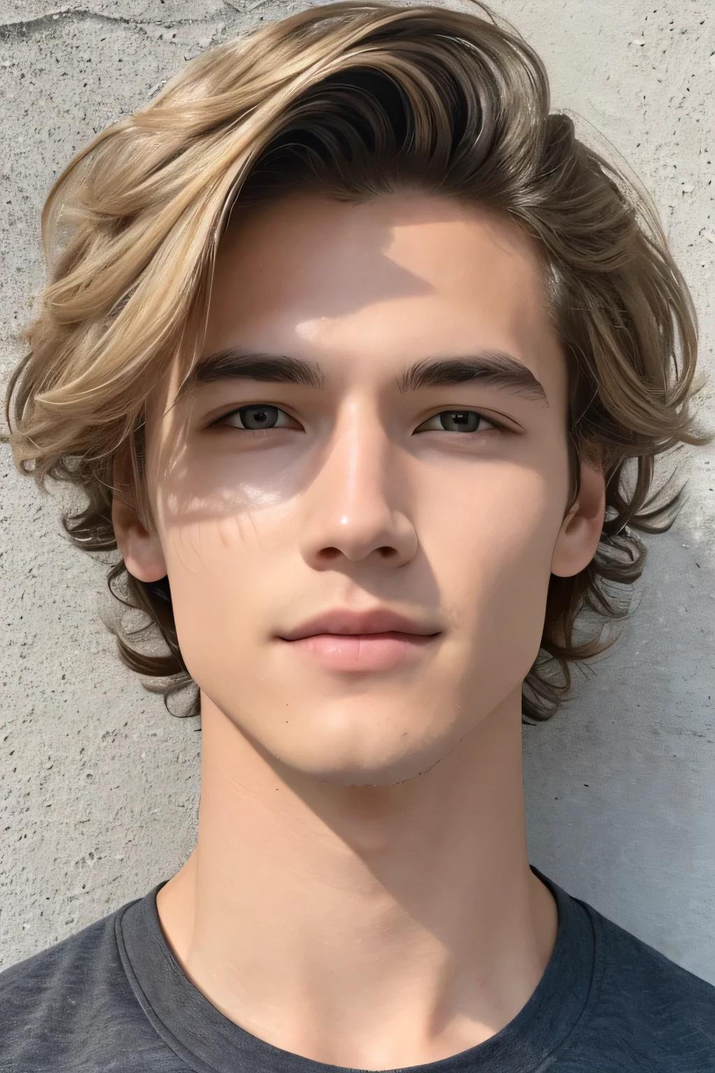 atian man with medium-length dark blonde:Appearance: Hair: short dark blonde hair, possibly slightly wavy or straight, giving him a natural and effortless look. The color adds a touch of uniqueness to his appearance. Face: Youthful and energetic face with well-defined features. He might have a strong jawline and bright eyes that reflect his lively personality. Build: Likely has a fit and athletic build, typical for someone his age, indicating an active lifestyle.