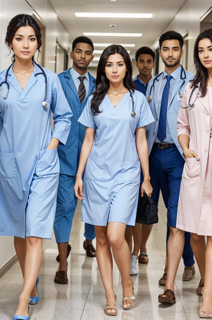 Group of doctors are in their dress code and watching towards us shocking