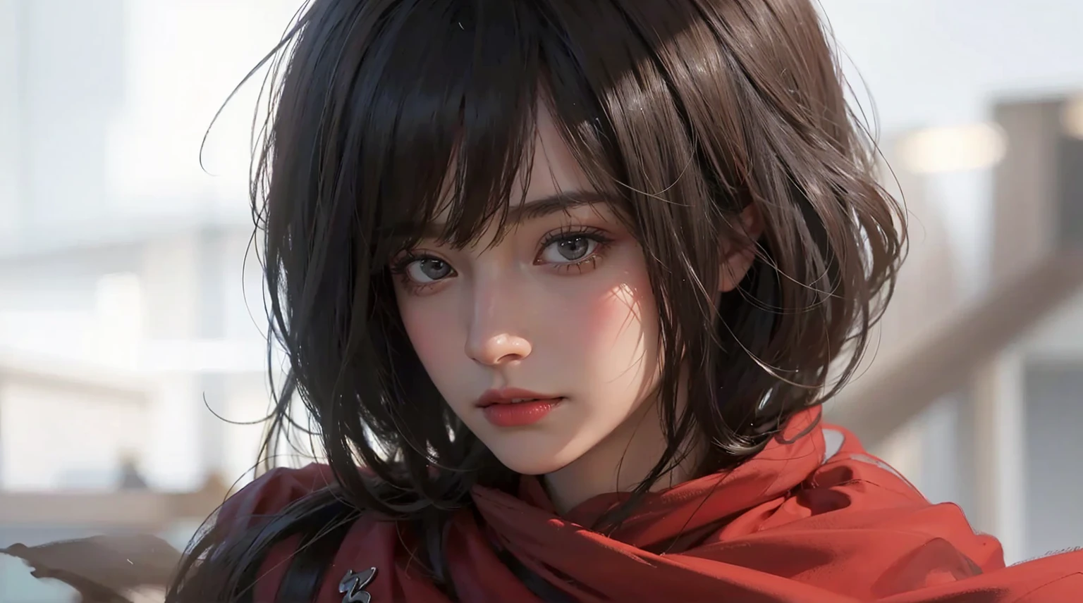 (front focus), (in the dark:1.6), Hyperrealist portrait of female by david hockney and alphonse mucha, fantasy art, photo realistic, dynamic lighting, artstation, poster, volumetric lighting, very detailed faces, 4 k, award winning, 1girl, in the dark, deep shadow, low key, cowboy shot, (official clothing:1.4), long hair, black hair, brown eyes