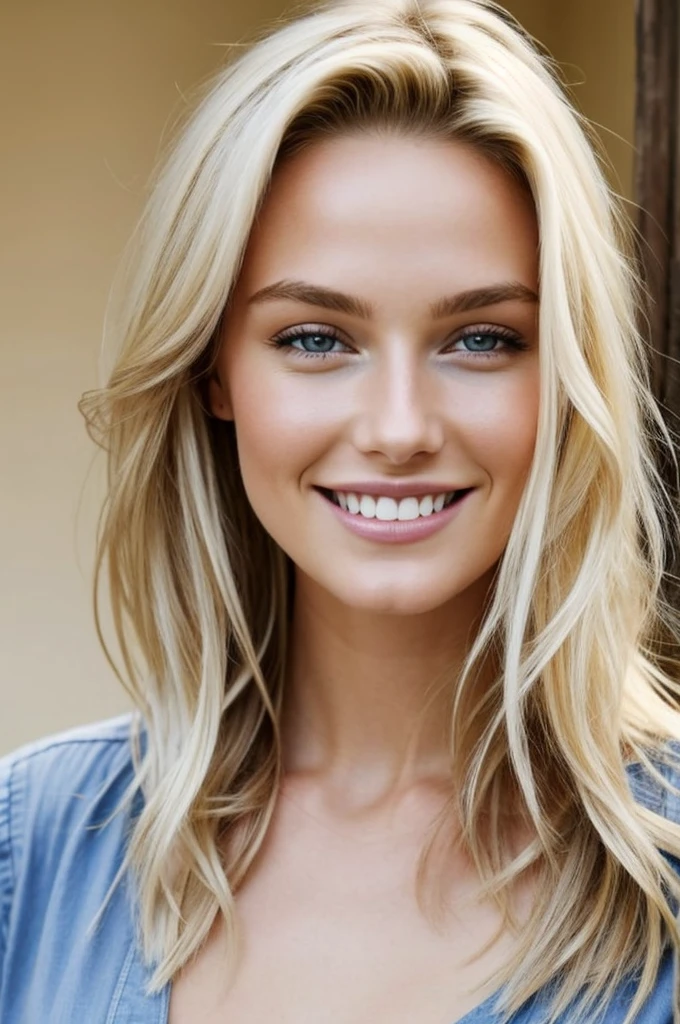 Happy and smiling girl, light and blonde skin