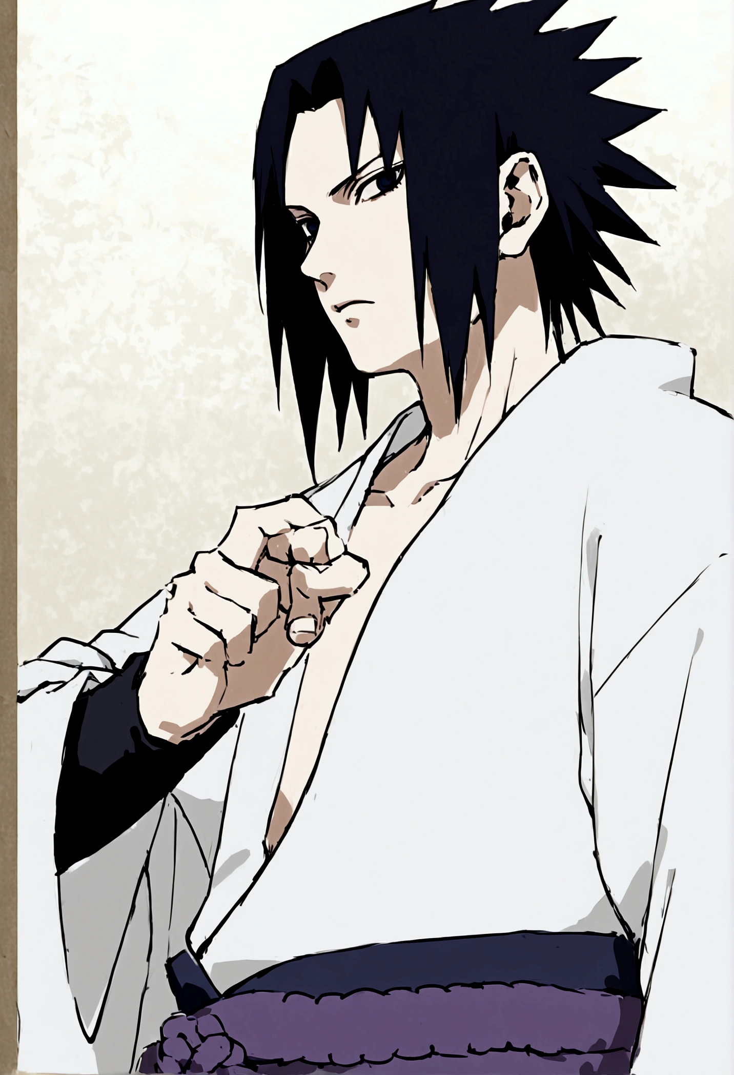 sasuke uchiha, chidori in hand, ready to fight, upper body, sharingan in eyes, uchiha clan