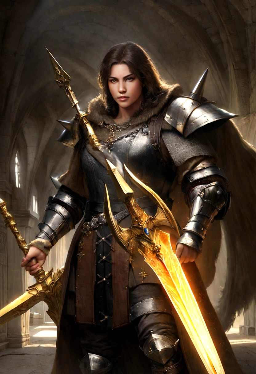 There is a spear,It has yellow and black patterns on it, Bright Soul Blade, Glowing Spikes, Parker Blade Styles, raytraced blade, sword, Bright Barracuda, Intricate Fantasy Spear, Sword weapons, Medieval spears, Magic Fury, Realistic Parker