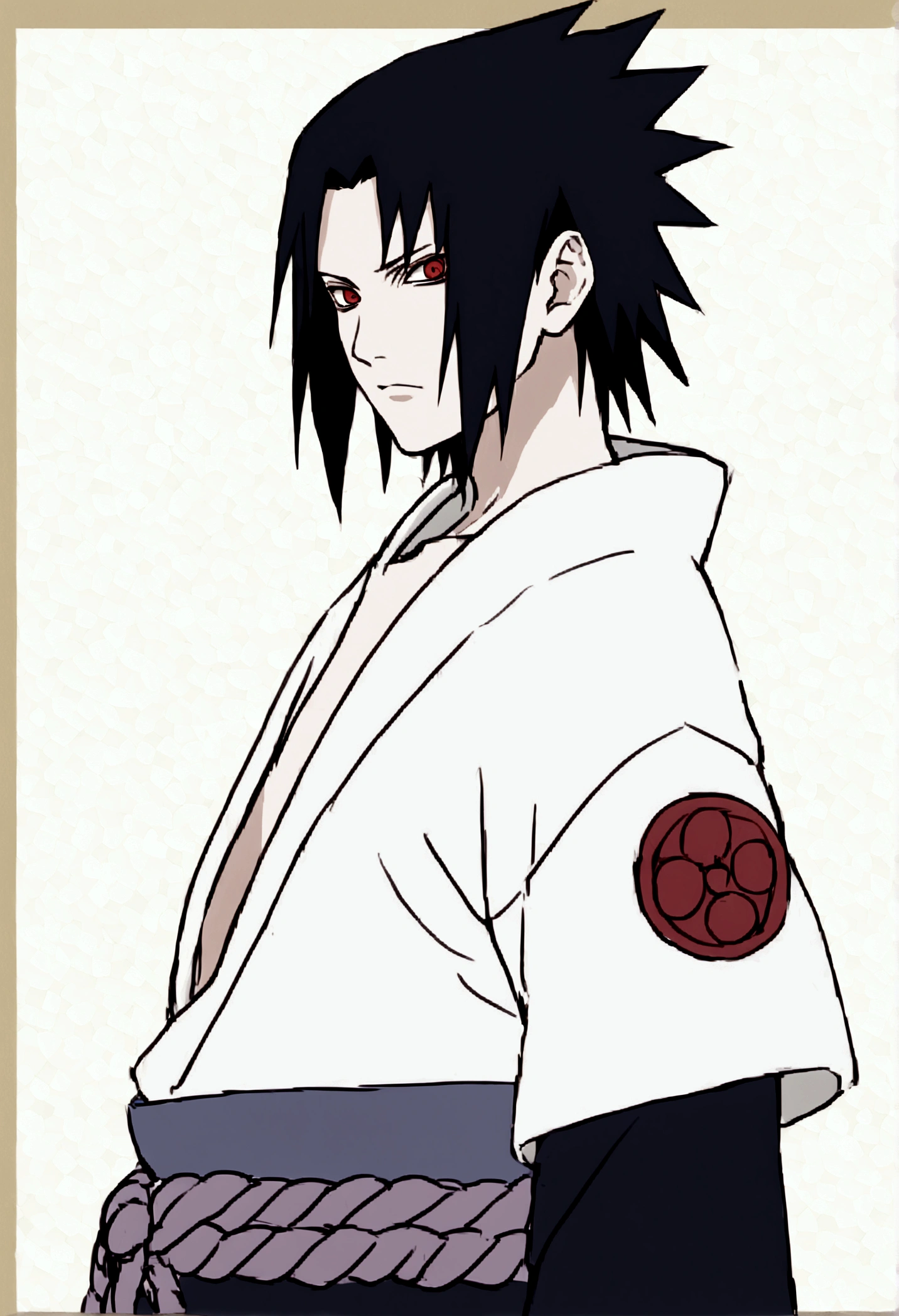 asuke uchiha, chidori, ready to fight, upper body, sharingan in eyes, uchiha clan