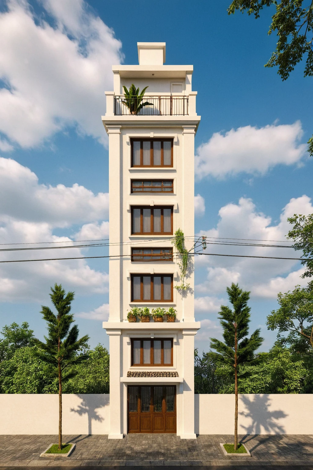 Raw photo,Masterpiece, high quality, best quality, authentic, super detail,
exterior, outdoors, house style indochine on the street ,aiaigroup
road,pavement, grass, trees, sky, cloud, (day:1.1), vivid colour,