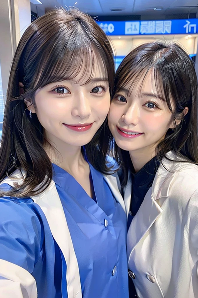 Male dentist and female dental hygienist 2people A good business partner 日本people Handsome Men and Beautiful Women Doctor wearing a white coat Upper body close-up high resolution high resolution Highest quality smile Wearing blue scrubs Take your face away