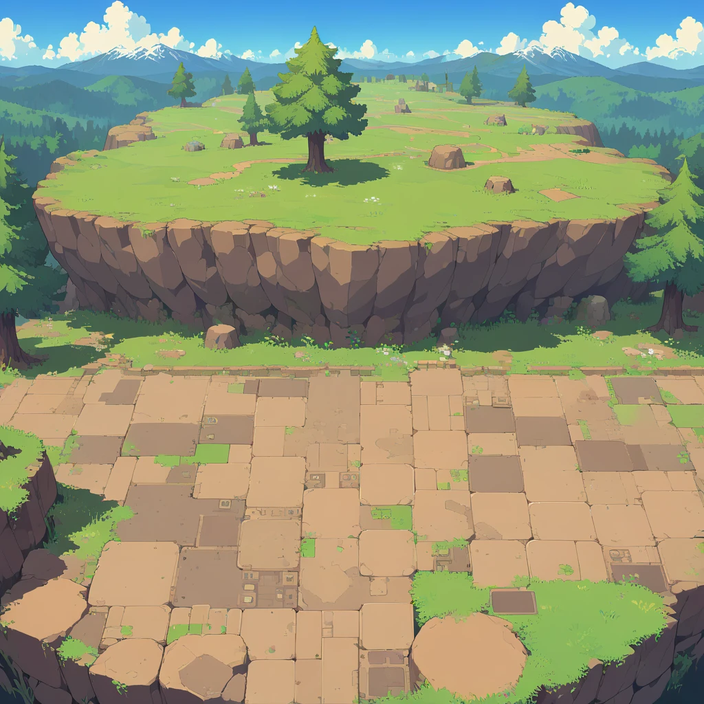 retro video game style,pixelated, vibrant pastel colors,8-bit characters,blocky shapes,sharp lines,detailed shading,classic gaming vibe,nostalgic atmosphere,classic arcade games,masterpiece:1.2,ultra-detailed,illustration style, 2d texture, stone texture, 4 k seamless mud texture, video game texture, dirt texture, tileset, game tiles, grass, 3/4th perspective trees, 3/4th perspective tileable rock texture, 3/4th perspective tileable cliff formations, tileable trees, topdown view, game texture, game art, tileable texture, very detailed cliff texture, intricate stones, top down view, 3/4th perspective
