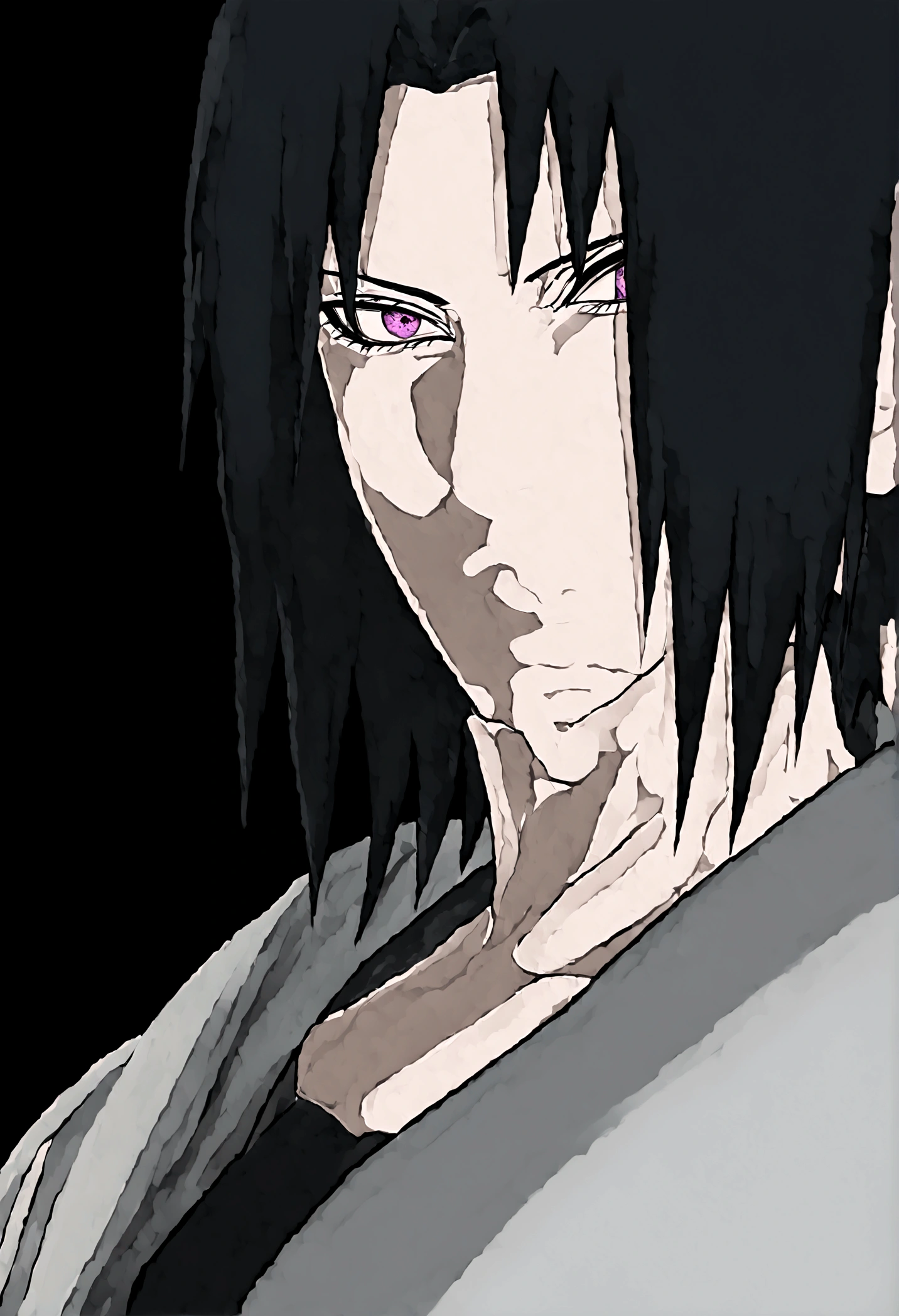 sasuke uchiha, lightning in hand, ready to fight, upper body, sharingan in eyes, uchiha clan, no background, more colors