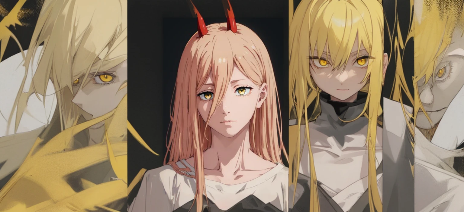 yellow hair, yellow eyes