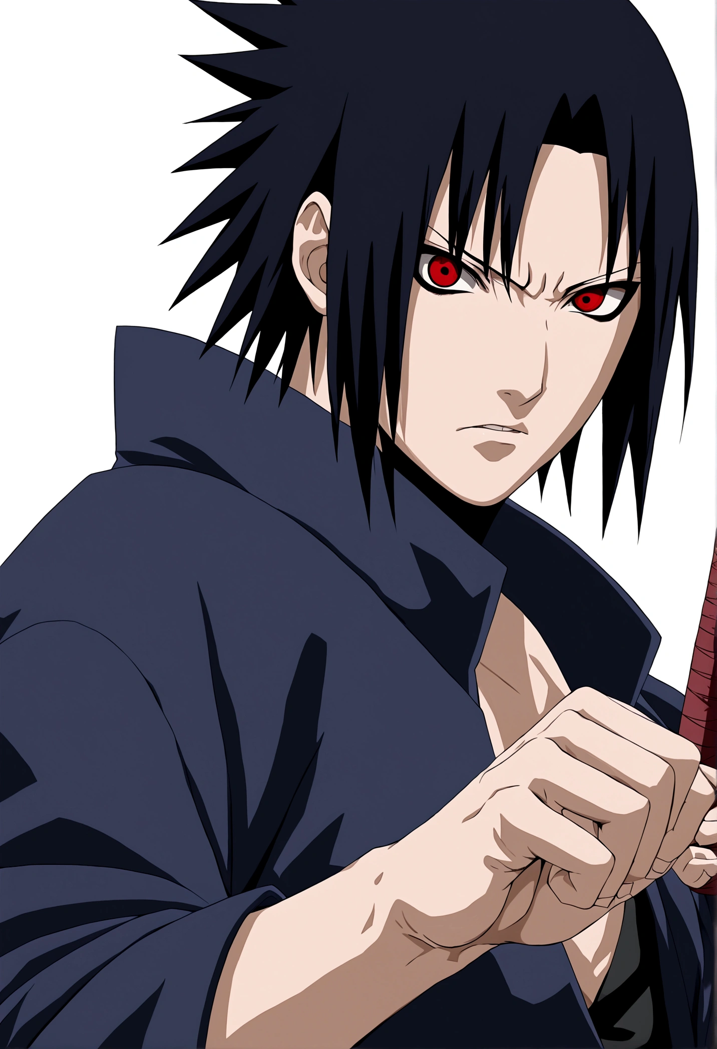 sasuke uchiha, lightning in hand, ready to fight, upper body, sharingan in eyes, uchiha clan, no background