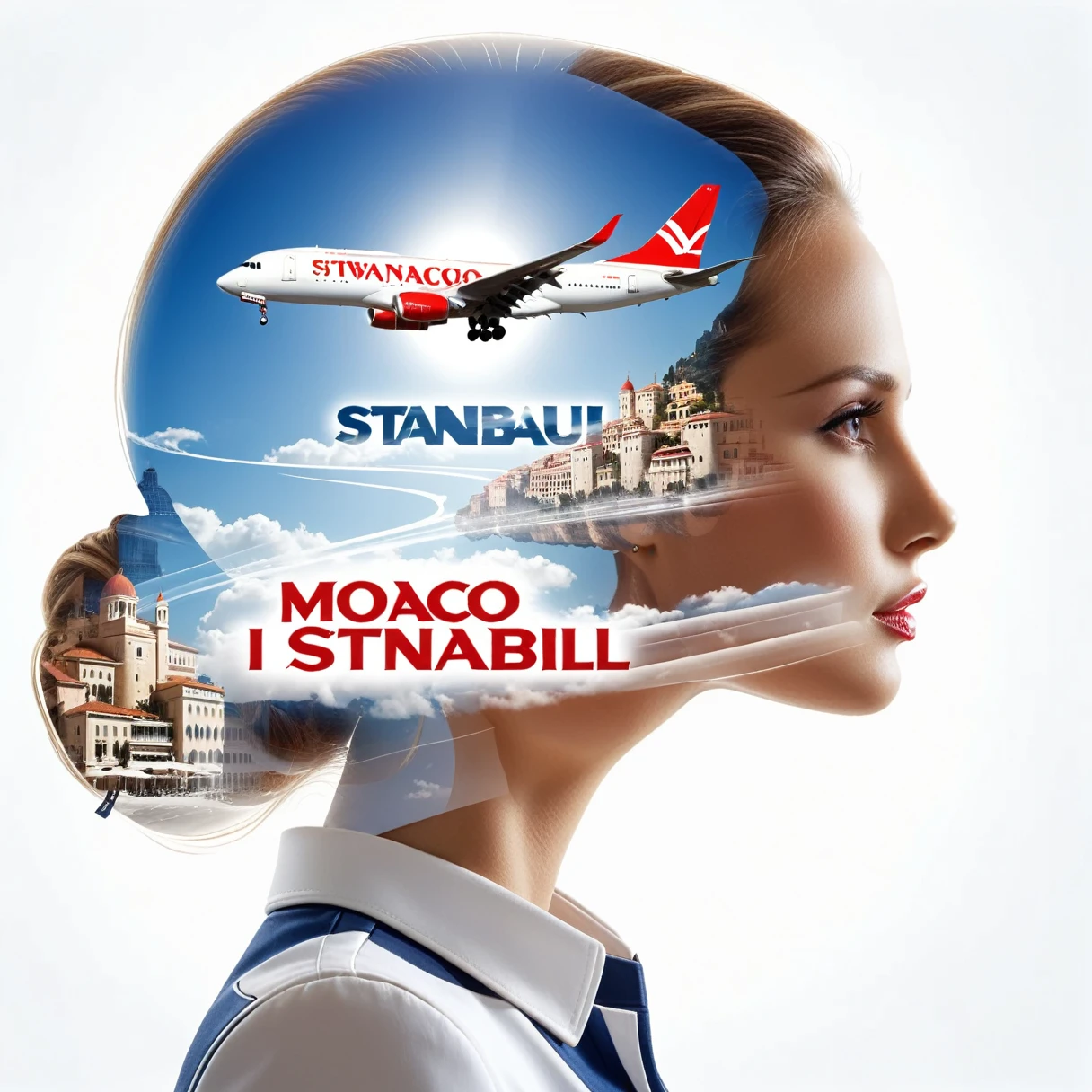 dvr-wwyt, stewardess, airplane, double exposure, ("Monaco - Istanbul") Text logo