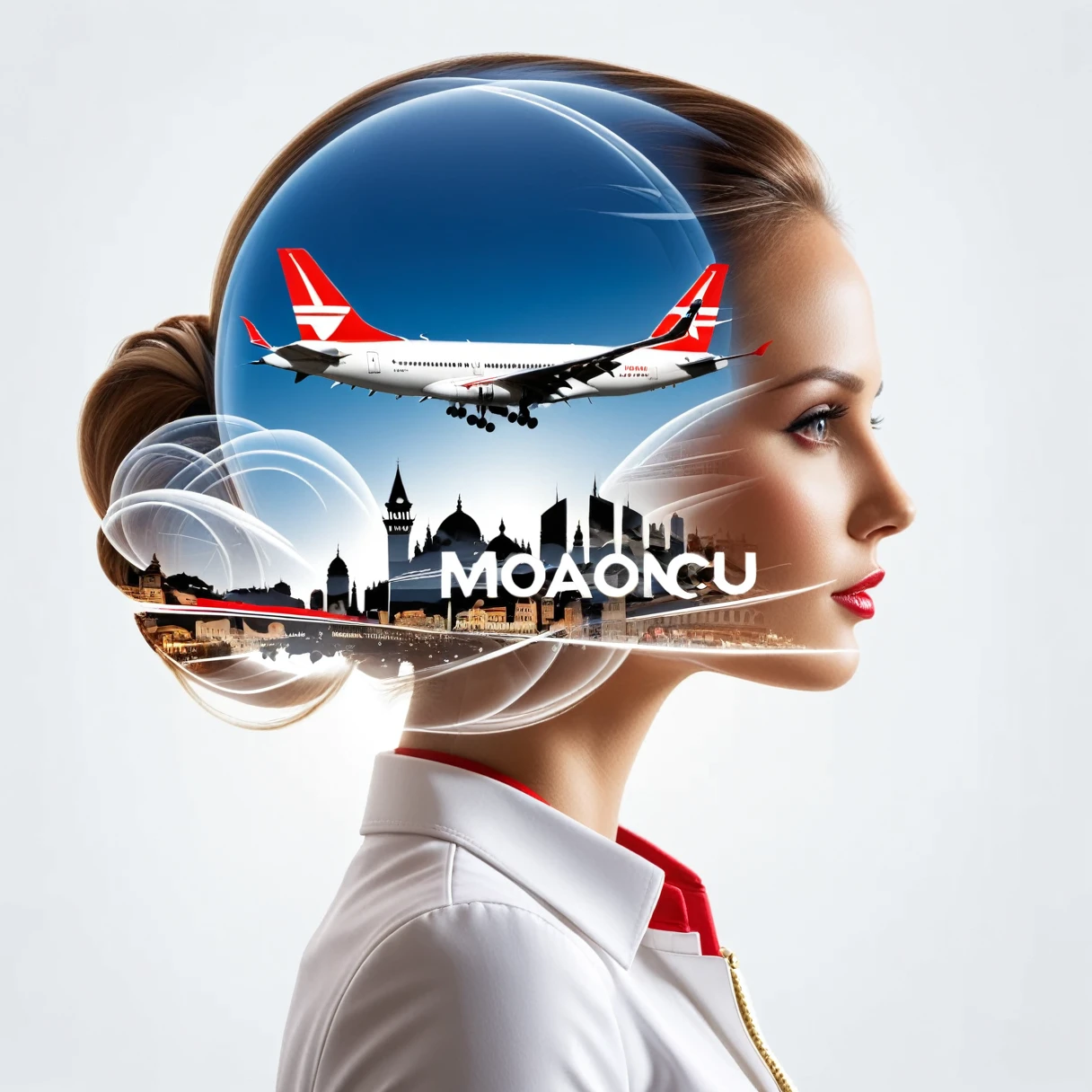 dvr-wwyt, stewardess, airplane, double exposure, ("Monaco - Istanbul") Text logo 