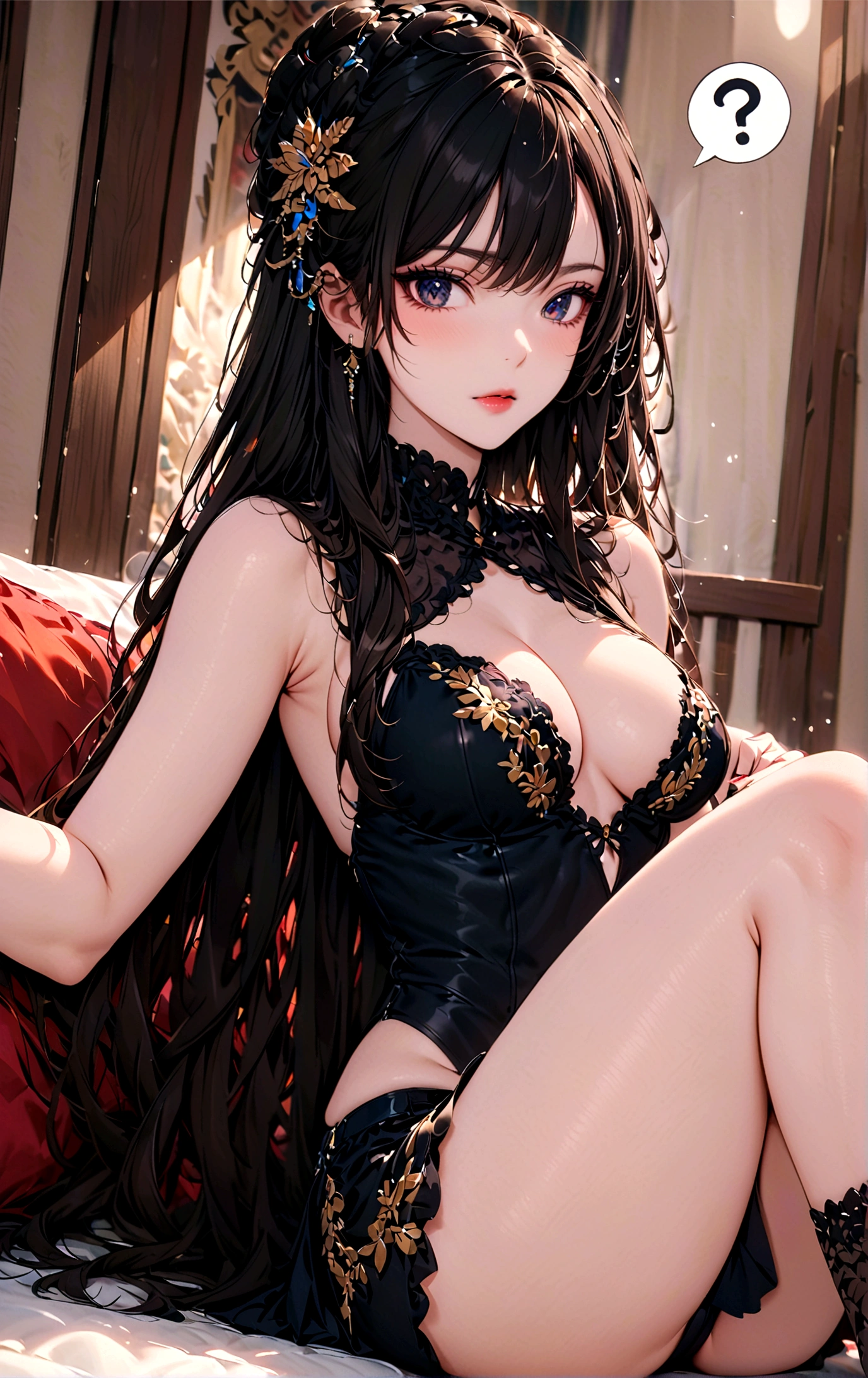 Long hair,Black Hair,beauty,((question mark)),doubt,Sexy