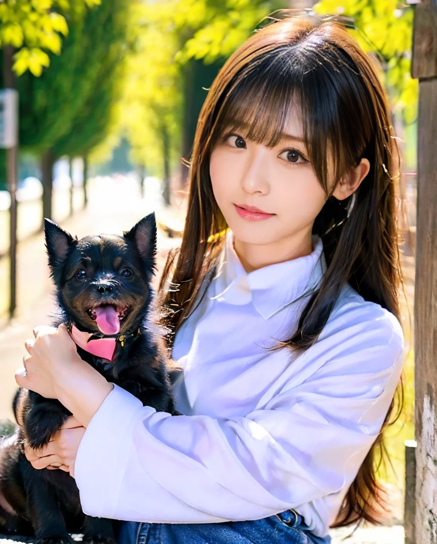 Staring at the dog、A woman playing with many small black puppies、Stylish white shirt and jeans、Super delicate dog expression、Being with a dog、A girl and a dog warming themselves by a bonfire、Lens flare、Hair blowing in the wind、Medium Hair、、Expressing the whiteness of one&#39;s breath、Photo from the waist up、Night city illumination shot、Cowgirl Shot、Fur coat、豪華なグレーのミンクのFur coat、Wear fine leather boots、Luxury Bags、Inner turtleneck、Silver necklace and small silver earrings Millionaire style:1.4））、Full body photo、smile、 Caustics、Highly detailed photos、Very beautiful woman 、Ample breasts、No makeup、(8K、RAW Photos、Highest quality、masterpiece:1.2)、(Realistic、Realistic)、1 Girl、((Medium Short Hair、Midwinter、Cold region Snow falling、The wind is blowing、Fluttering Hair、Blur the background、Colorful illuminations、Looking into the camera:1.4))、
