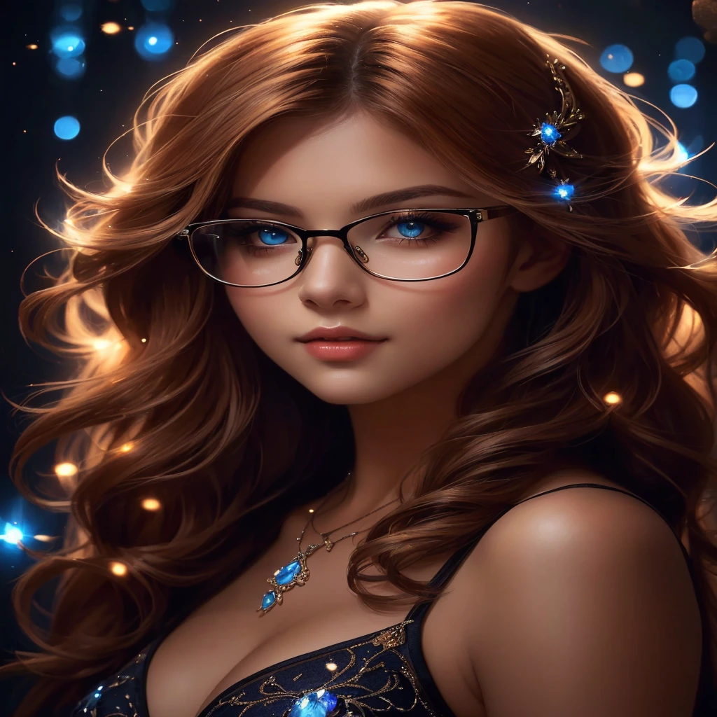 a woman with glasses and a necklace is posing for a picture, girl with glasses, karol bak uhd, beautiful fantasy portrait, beautiful fantasy art portrait, beautiful model girl, portrait of magical young girl, beautiful girl portrait, portrait of very beautiful elf, beautiful digital artwork, beautiful portrait photo, beautiful girl model, beautiful portrait image, beautiful gorgeous digital art, with glasses