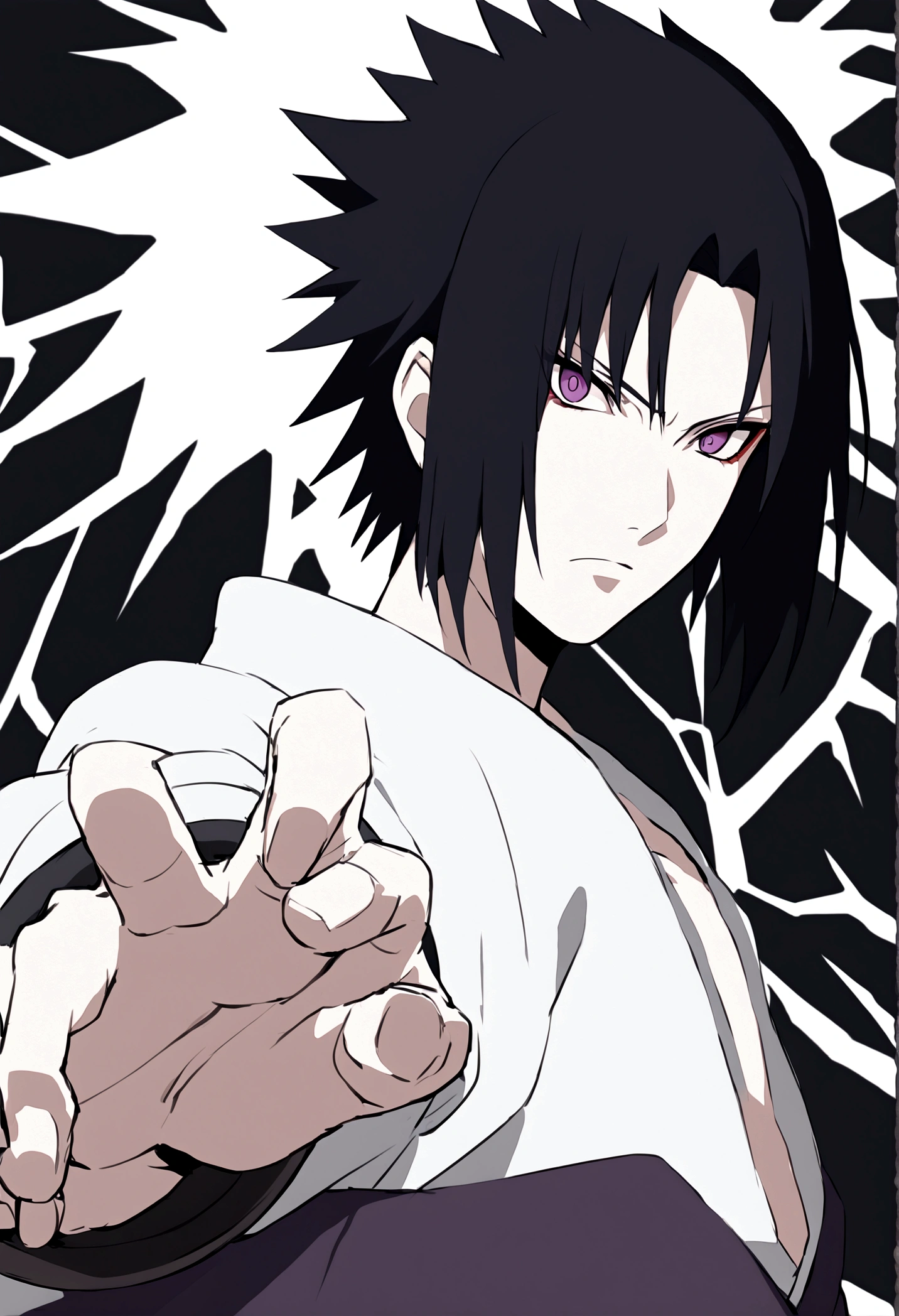 sasuke uchiha, lightning in hand, ready to fight, upper body, sharingan in eyes, uchiha clan, no background