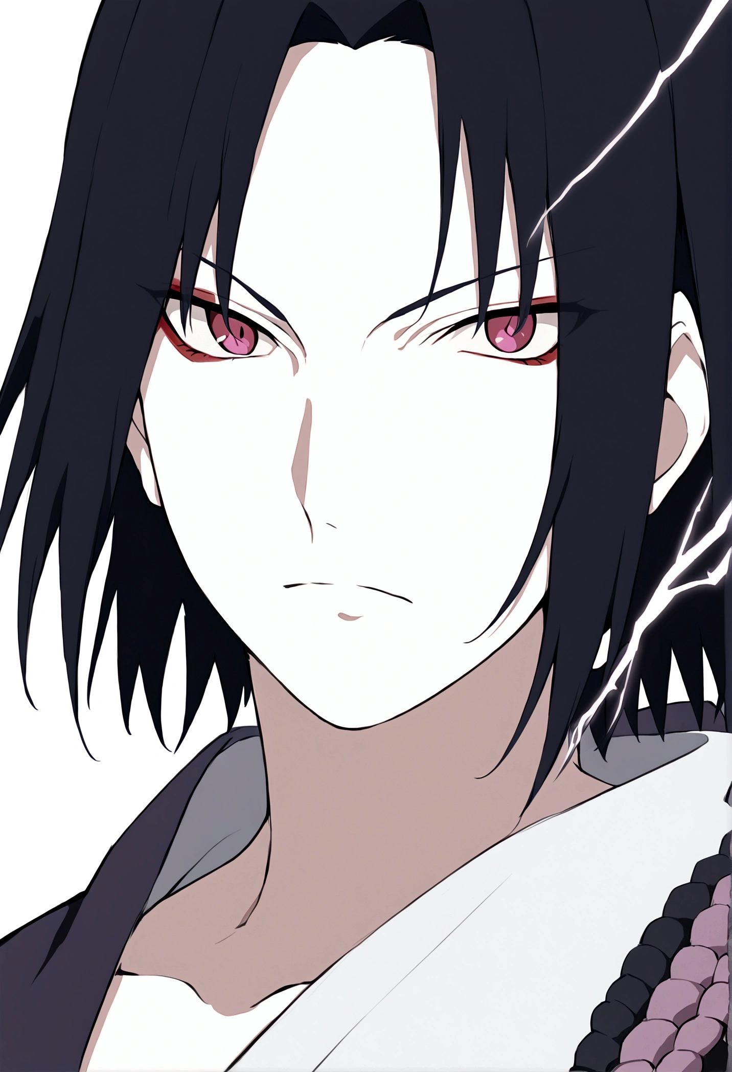 sasuke uchiha, lightning in hand, ready to fight, upper body, sharingan in eyes, uchiha clan, no background