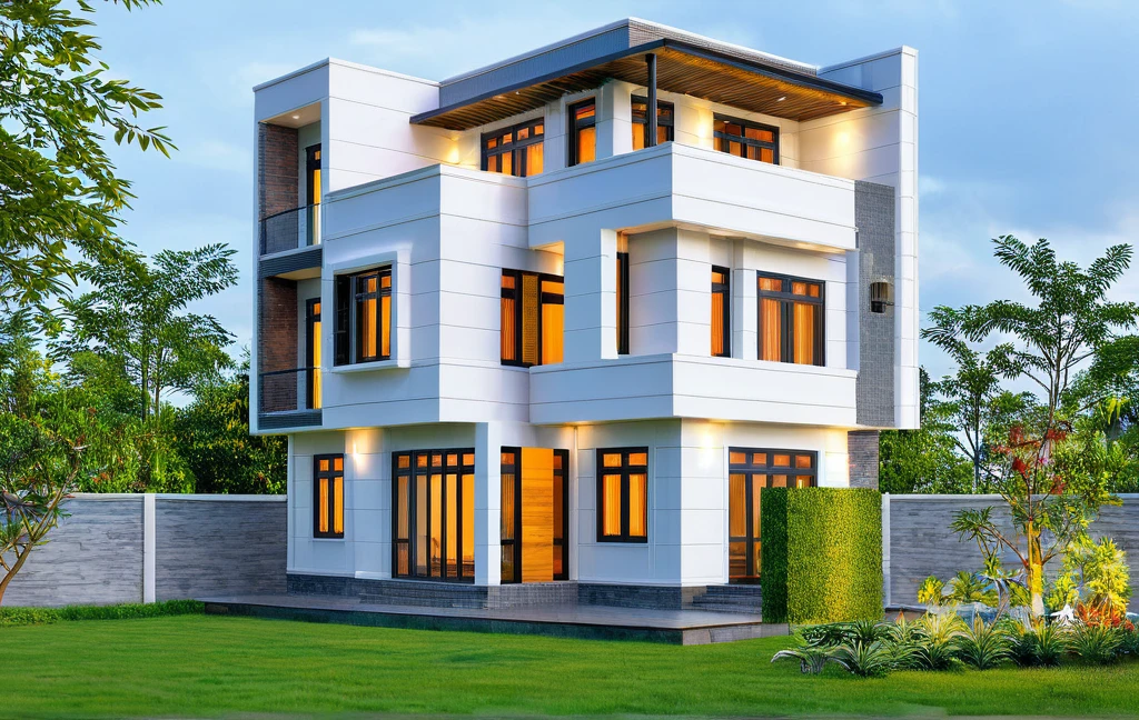 Raw photo,Masterpiece, high quality, best quality, authentic, super detail,
exterior, outdoors, house, Nhamainhat, aiaigroup on the tropical garden, minimalist line,onestoreyvilla, modern style, gray tile roof
brick yard,grass,tropical trees, sky, (day:1.1),Tropical garden background
