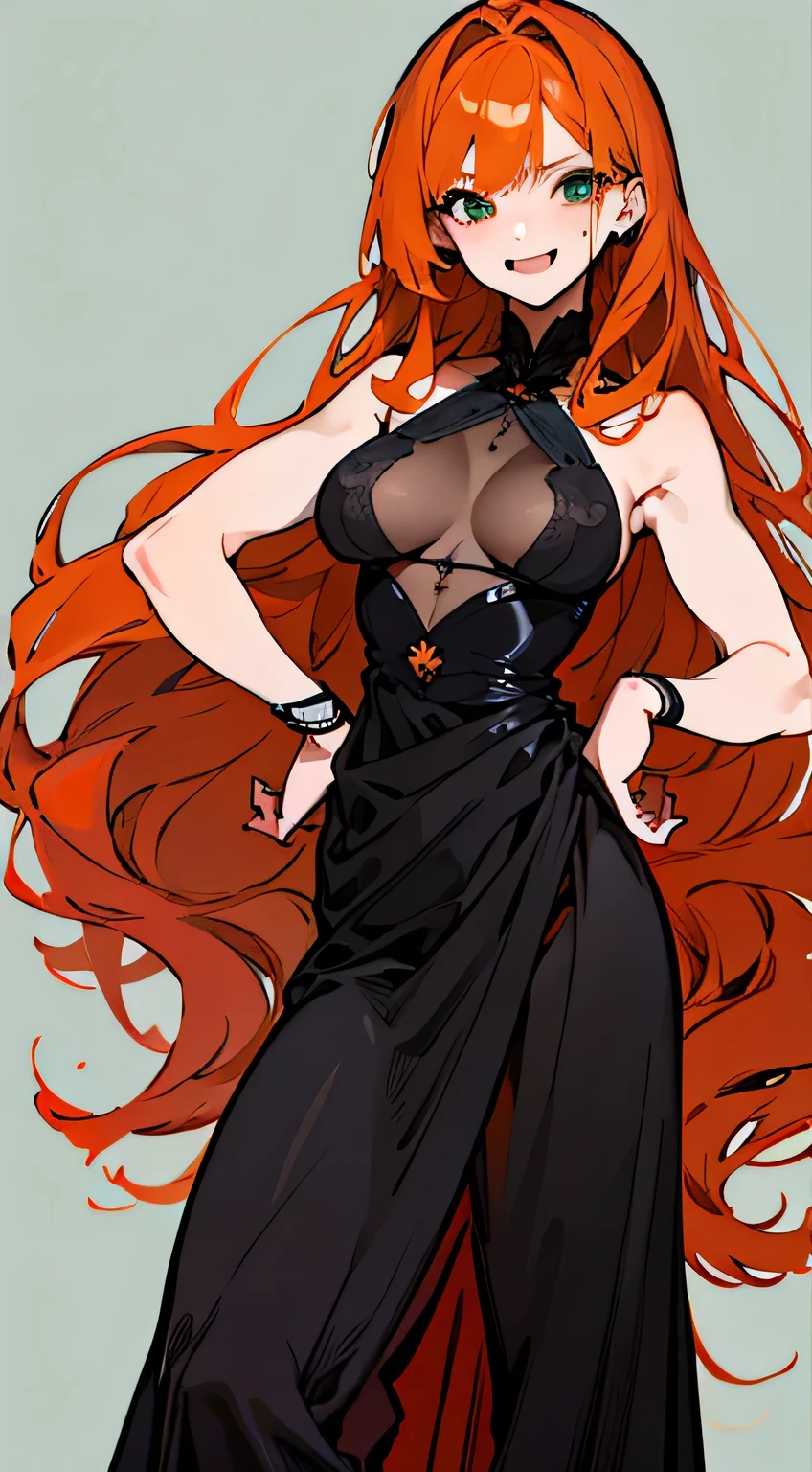 (A high resolution), (in 8K), (extreme detail), (best illustration), (beautiful detail), (Best quality), (piece of chewing gum), ( detailed face), one piece、us、orange hair、Long-haired、Mothers、gender、One hand on hip、Esbian full body、Realistic fantasy rendering, Realistic rendering of anime girls, evil look、smile(big breasts: 1.4) popular on CGStation, 4K,highlights in the eyes、((Sea background))