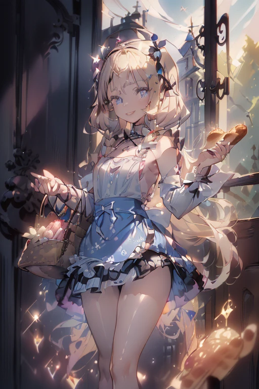 (perky chest:1.2), (pointed chest:1.2),(((Black Tunic:1.3))),(((cakes and bread in the basket),Cute and beautiful girl,Cute round face,Cute smile,with blush cheeks,Red Lip,a girl 22 years old, nsfw:1.2, beautiful body:1.3), shinny skin, BREAK, ((alice in the wonderland:1.3, cute, kawaii, lovely, funny, a girl falling down from sky:1.3, girl flying in sky:1.2, girl floating in air:1.3, rolling upskirt by wind:1.5, (with sparkling eyes and a contagious smile),open mouth, Looking at Viewer, surprised, putting hands on crotch over the skirts:1.35)), BREAK, ((floating things as follows:1.3, PlayingCards, Trump, tea cup, tea pot, tea spoons, pocket watch:1.3, lip sticks, candies:1.2, cookies, jam bottles, classical door_keys)), ((long purply_Blue dress :1.5, wearing long flaired skirt:1.3, the skirt is blowing:1.3, cute White Apron, black stockingedium long platinum-blonde hair:1.2, twin tail hair:1.6, tied hair with a large ribbon), (Blue eyes, bright pupils with highlights, detailed eyes), (lying down on your back:0.7, spreading legs with rising up straight:0.7), sexy posture, fantastic colorful art, (fantasy art:1.2, wondered images), ((correct anatomy:1.5, perfect anatomy:1.3, correct hand, small foot:1.2)),
