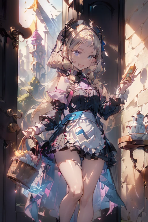 (perky chest:1.2), (pointed chest:1.2),(((Black Tunic:1.3))),(((cakes and bread in the basket),Cute and beautiful girl,Cute round face,Cute smile,with blush cheeks,Red Lip,a girl 22 years old, nsfw:1.2, beautiful body:1.3), shinny skin, BREAK, ((alice in the wonderland:1.3, cute, kawaii, lovely, funny, a girl falling down from sky:1.3, girl flying in sky:1.2, girl floating in air:1.3, rolling by wind:1.5, (with sparkling eyes and a contagious smile),open mouth, Looking at Viewer, surprised, putting hands on crotch over the skirts:1.35)), BREAK, ((floating things as follows:1.3, PlayingCards, Trump, tea cup, tea pot, tea spoons, pocket watch:1.3, lip sticks, candies:1.2, cookies, jam bottles, classical door_keys)), ((long purply_Blue dress :1.5, wearing long flaired skirt:1.3, the skirt is blowing:1.3, cute White Apron, black stockingedium long platinum-blonde hair:1.2, twin tail hair:1.6, tied hair with a large ribbon), (Blue eyes, bright pupils with highlights, detailed eyes), (lying down on your back:0.7, spreading legs with rising up straight:0.7), sexy pore, fantastic colorful art, (fantasy art:1.2, wondered images), ((correct anatomy:1.5, perfect anatomy:1.3, correct hand, small foot:1.2)),