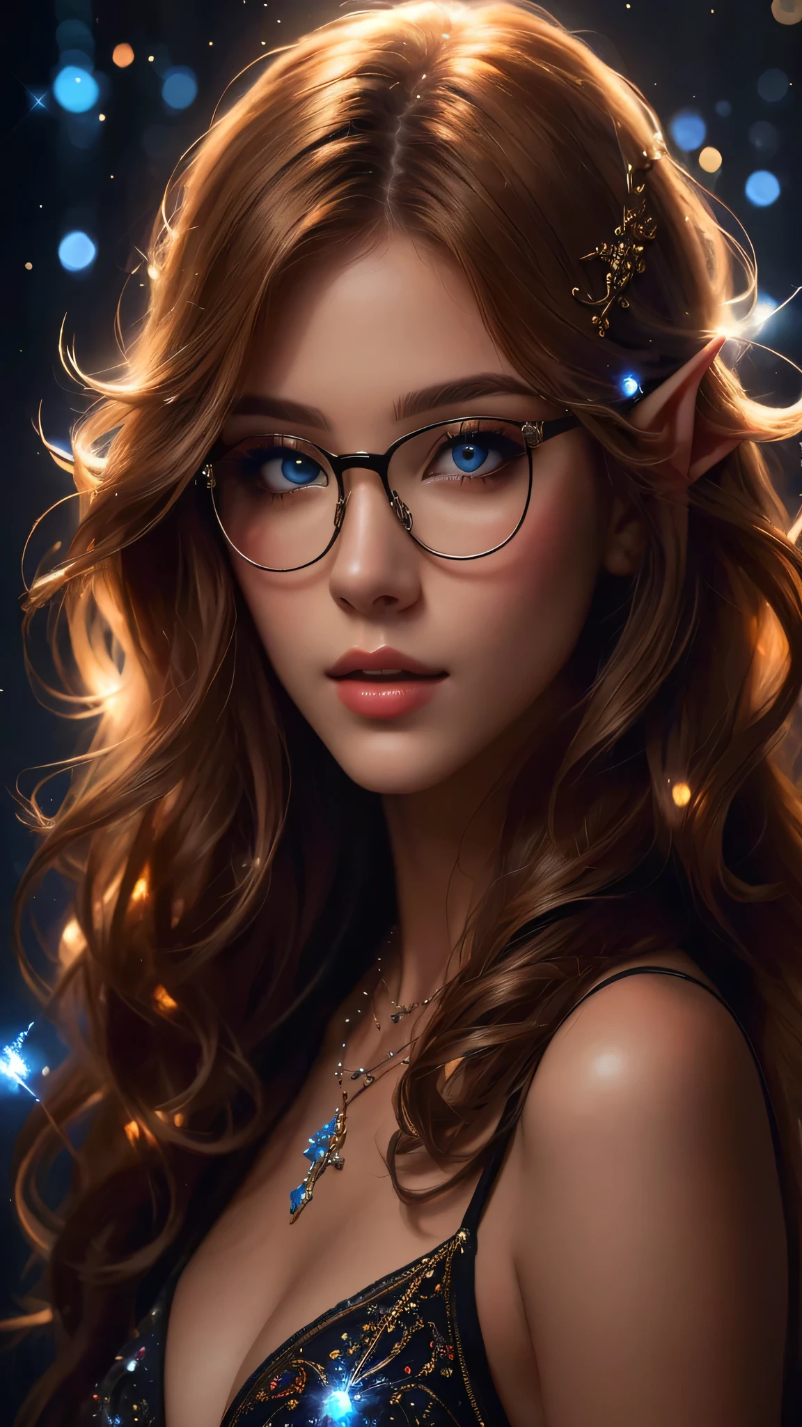 a woman with glasses and a necklace is posing for a picture, girl with glasses, karol bak uhd, beautiful fantasy portrait, beautiful fantasy art portrait, beautiful model girl, portrait of magical young girl, beautiful girl portrait, portrait of very beautiful elf, beautiful digital artwork, beautiful portrait photo, beautiful girl model, beautiful portrait image, beautiful gorgeous digital art, with glasses