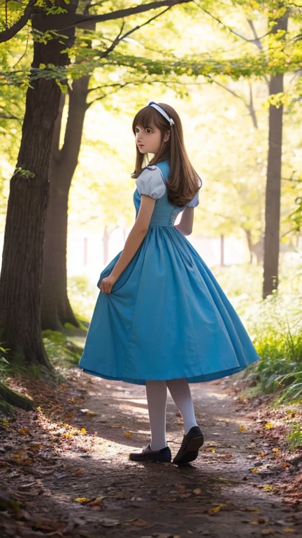 Alice in Wonderland,front view,Alice is standing,outdoor, daylight,