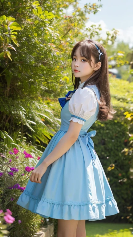 Alice in Wonderland,front view,Alice is standing,outdoor, daylight,