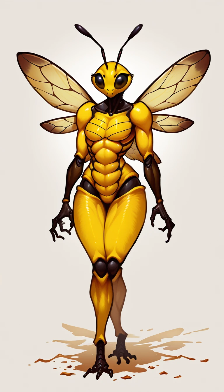 score_9, score_8_up, score_7_up, (clear simple background, white background, papyrus background), ((SFW:1.5))
 ((Hornet, wasp:1.5)), _young, anthro, solo, (female), (fullbody, curvy body, body_scars, focus), (hands_upwasp wings, wasp sting), beautiful, (Dressed:1.5)