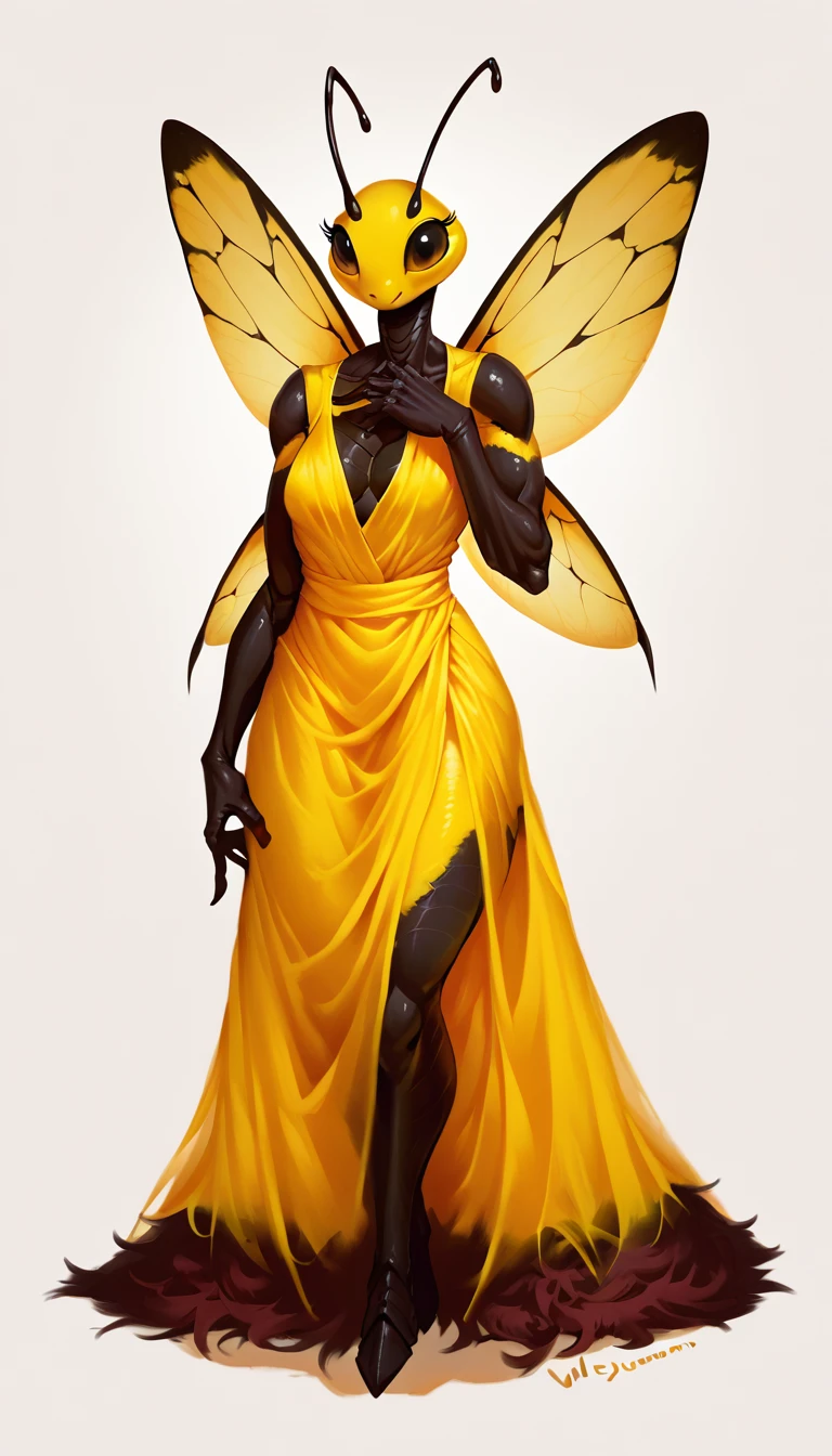 score_9, score_8_up, score_7_up, (clear simple background, white background, papyrus background), ((SFW:1.5))
((Hornet, wasp:1.2)), _young, anthro, solo, (female), (fullbody, curvy body, body_scars, sexy, focus), (hands_up, wasp wings, wasp sting), beautiful, (Dressed:1.5)