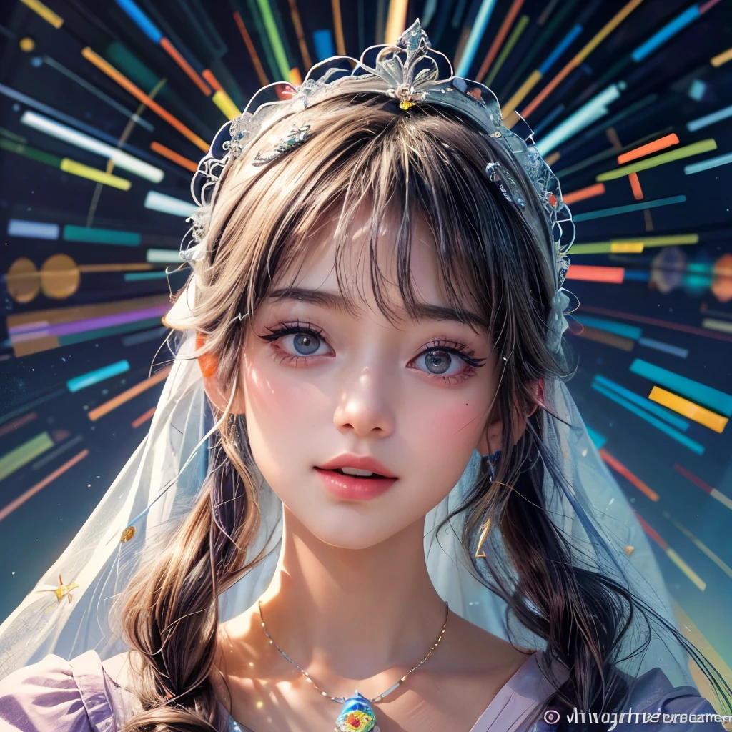 (Masterpiece TopQuality aesthetic Mystic:1.2), ExtremelyDetailed a KAWAII Bride (CloseUp from below:1.28) Radiant PearlSkin with Transparency (Acutance:0.8), (((Detailed NOGIZAKA FaceVariations))), Childish CaptivatingGaze ElaboratePupils with (SparklingHighlights:1.28), DoubleEyelids with (Voluminous LongEyelashes:0.88), Small GlossyRedLips with BeautifulDetails, PUNIPUNI RosyCheeks, Glowing DowneyHair . { (Dynamic Joyful expressions LifeLike Rendering:1.4) | (:d) } BREAK Background is Filled with Dazzling Blurred StainedGlass (BokeH:1.4) ExtremelyDetailed Elaborate Stained Glass Art, Colored Glass, Lead Line, Light transmission Bright colors, intricate designs, luminous effect, Spiritual atmosphere