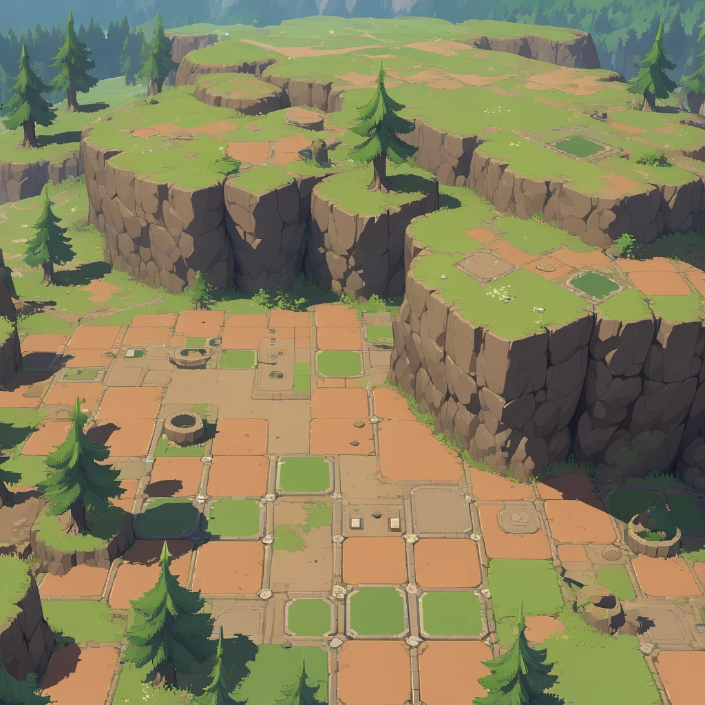 retro video game style,pixelated, vibrant pastel colors,8-bit characters,blocky shapes,sharp lines,detailed shading,classic gaming vibe,nostalgic atmosphere,classic arcade games,masterpiece:1.2,ultra-detailed,illustration style, 2d texture, stone texture, 4 k seamless mud texture, video game texture, dirt texture, tileset, game tiles, grass, 3/4th perspective trees, 3/4th perspective tileable rock texture, 3/4th perspective tileable cliff formations, tileable trees, topdown view, game texture, game art, tileable texture, very detailed cliff texture, intricate stones, top down view, 3/4th perspective