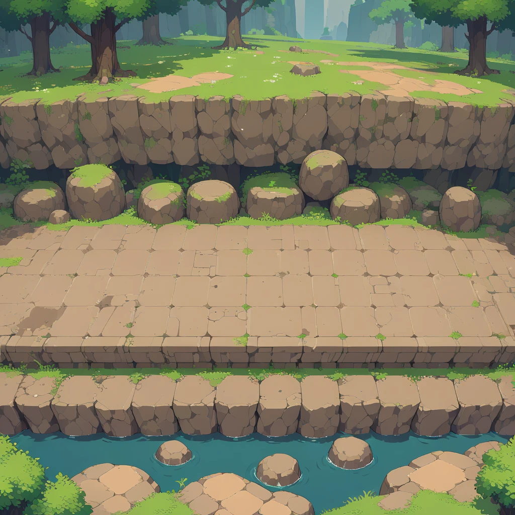 retro video game style,pixelated, vibrant pastel colors,8-bit characters,blocky shapes,sharp lines,detailed shading,classic gaming vibe,nostalgic atmosphere,classic arcade games,masterpiece:1.2,ultra-detailed,illustration style, 2d texture, stone texture, 4 k seamless mud texture, video game texture, dirt texture, tileset, game tiles, grass, 3/4th perspective trees, 3/4th perspective tileable rock texture, 3/4th perspective tileable cliff formations, tileable trees, topdown view, game texture, game art, tileable texture, very detailed cliff texture, intricate stones, top down view, 3/4th perspective