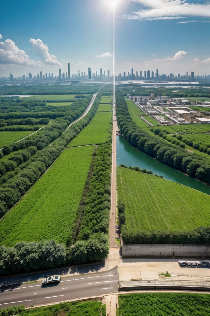 Contrasting image between two sides one green and pollution free other pollution filled