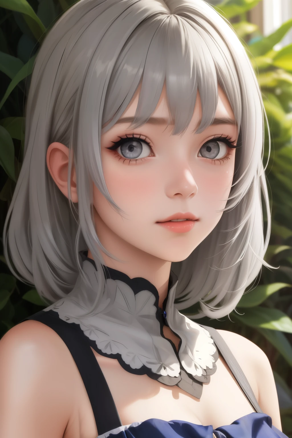  girl, long light grey hair, detailed grey eyes