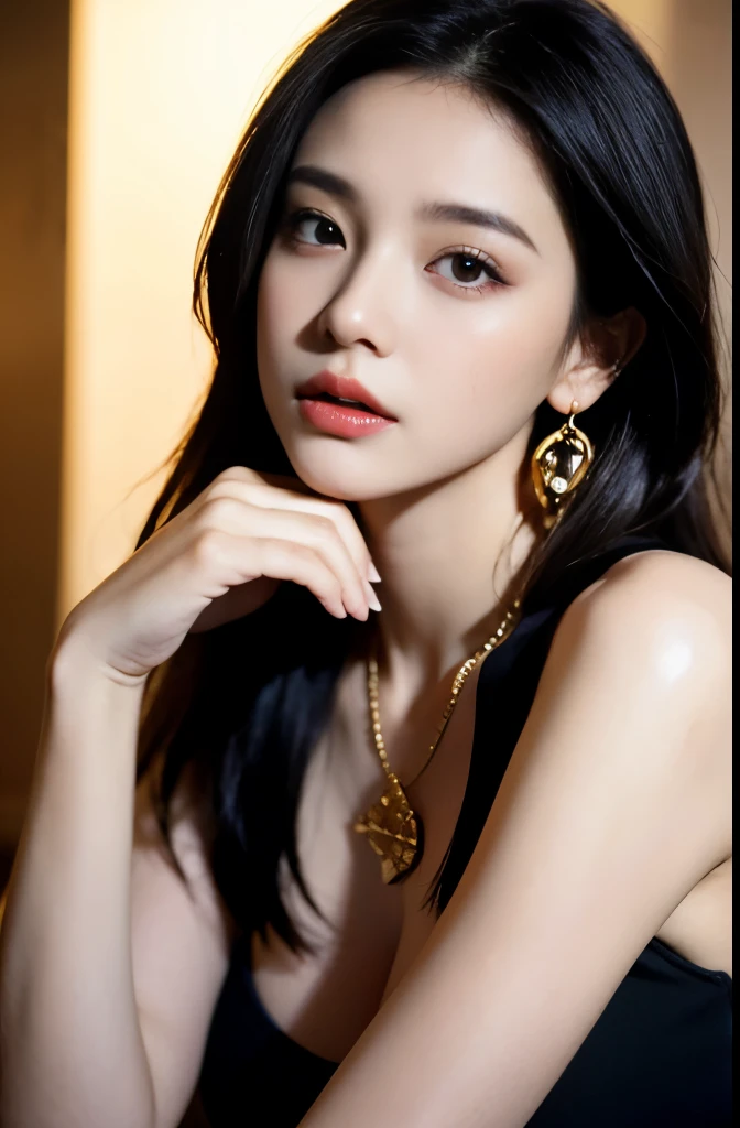 (masterpiece:1.3), (8 thousand, realistic, RAW photos, best quality: 1.4), (1 woman),(very sexy), (Beautiful makeover), (유난히 아름다운 realistic 얼굴), (Build a beautiful body) , (long eyelashes), (double eyelid), (black hair. parted, long hair:1.3), (아름다운 parted스타일), (Realistic and truly beautiful and delicate eyes), (beautiful and big breasts), (realistic and beautiful skin), (absurd), (attractive), (ultra high resolution), (extremely realistic), (very detailed), (golden ratio), (necklace), (earring), (So beautiful and sexy)