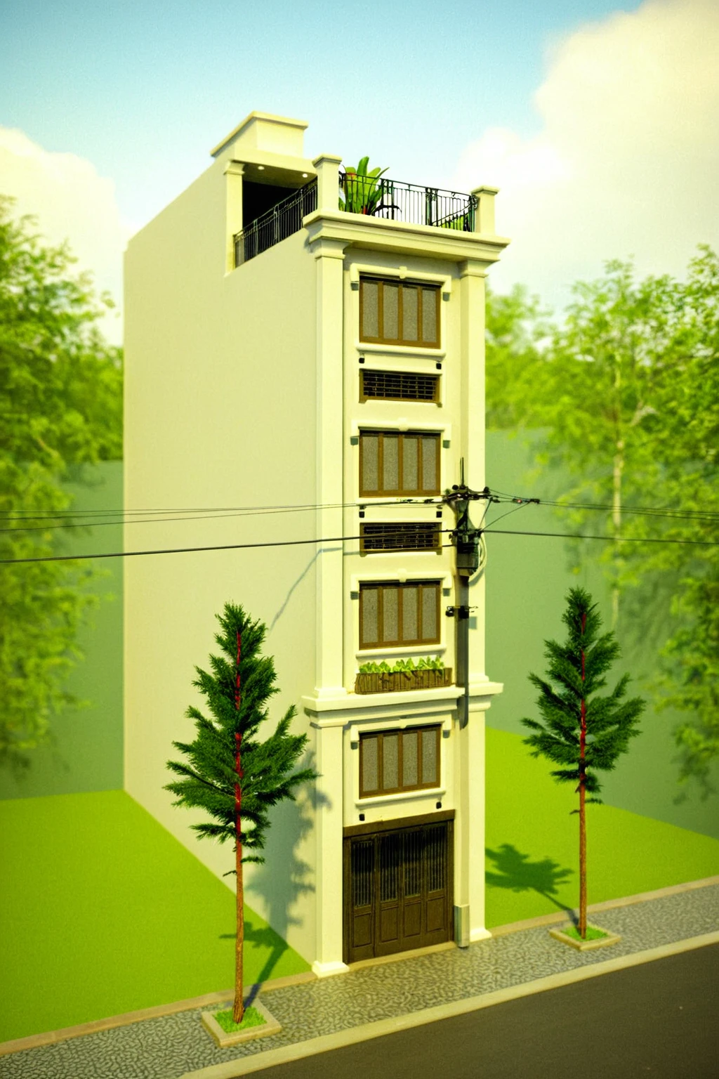 Raw photo,Masterpiece, high quality, best quality, authentic, super detail,
exterior, outdoors, house style indochine on the street ,aiaigroup
road,pavement, grass, trees, sky, cloud, (day:1.1), vivid colour,