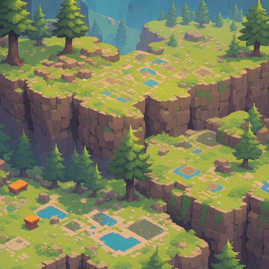 retro video game style,pixelated, vibrant pastel colors,8-bit characters,blocky shapes,sharp lines,detailed shading,classic gaming vibe,nostalgic atmosphere,classic arcade games,masterpiece:1.2,ultra-detailed,illustration style, 2d texture, stone texture, 4 k seamless mud texture, video game texture, dirt texture, tileset, game tiles, grass, 3/4th perspective trees, 3/4th perspective tileable rock texture, 3/4th perspective tileable cliff formations, tileable trees, topdown view, game texture, game art, tileable texture, very detailed cliff texture, intricate stones, top down view, 3/4th perspective